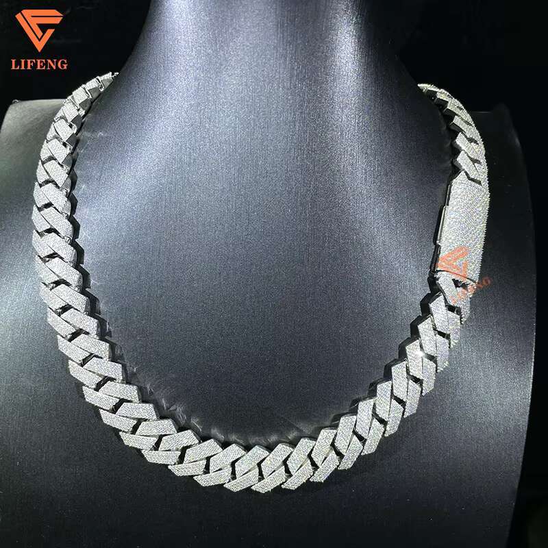 Hot Sale 15mm 4-Row Round Cut Iced Cuban Link 925 Silver Hip Hop Necklaces Moissanite Diamond Cuban Necklace