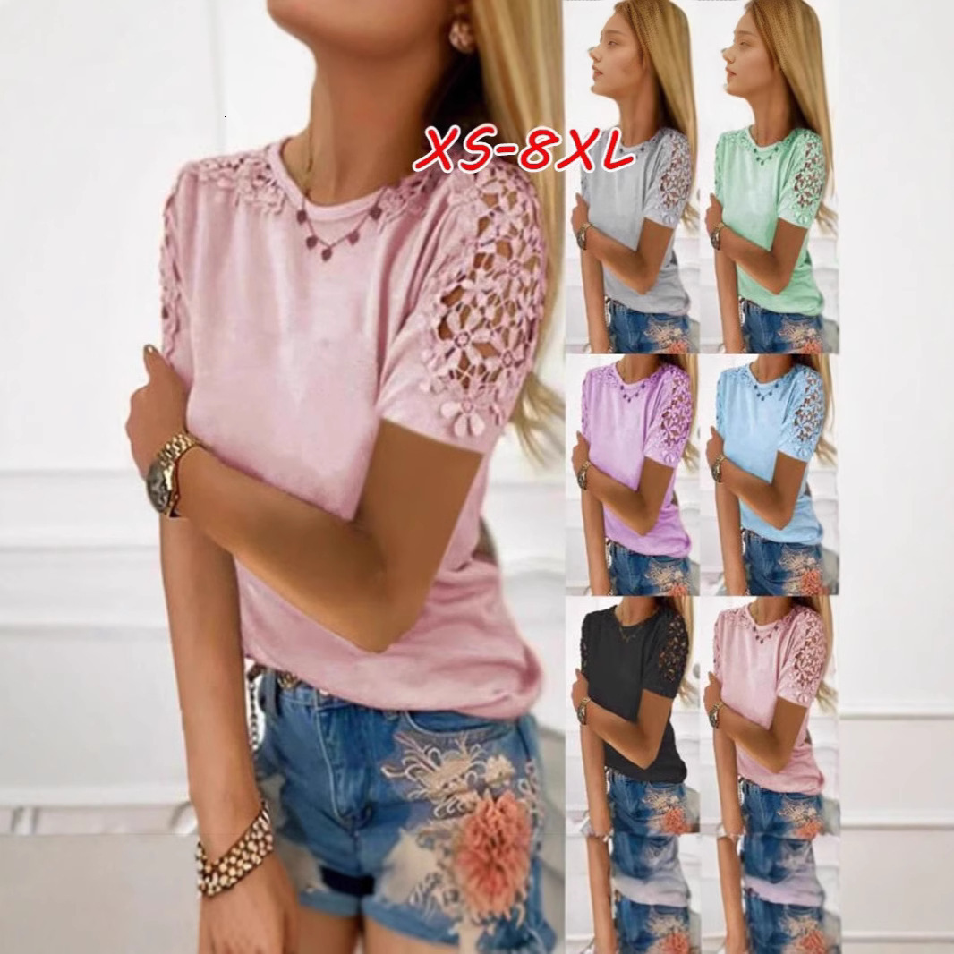 2025 Designer T-Shirt Plus Size Women TEMU Hot Sale Summer Loose Fit Elegant Commuter Patchwork Short Round Neck T-Shirt