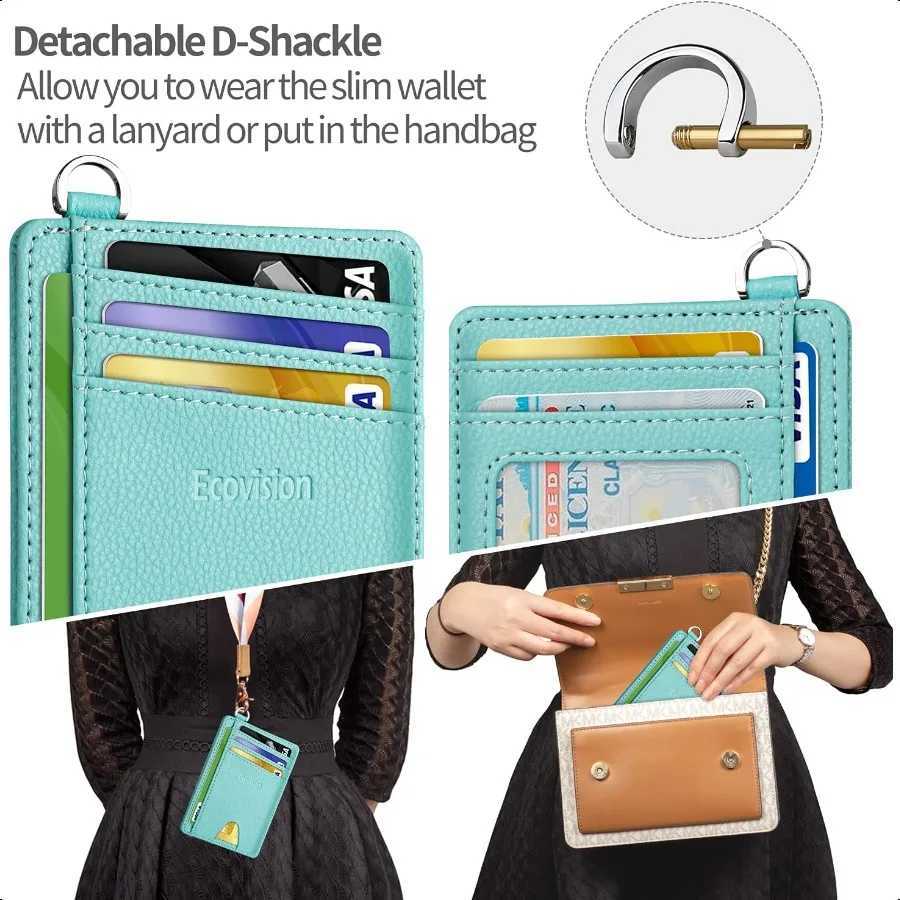 Slim Minimalist Frt Pocket Wallet RFID Blocking Wallet Holder with Detachable DShackle for Men Y250707