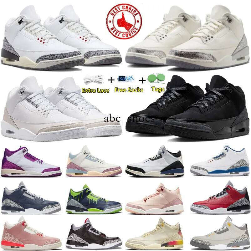 Designer Basketball Shoes 3 3s Sports Sneakers Men Pure Money Black Cat Valentines Day Free Throw Line Metallic Sier For the love UNC Womens Trainers