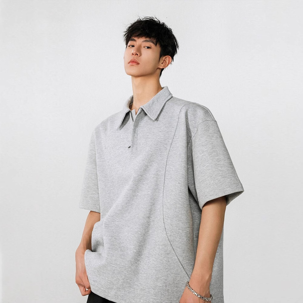 Heavyweight Designer Short Sleeves Deconstructed Half-zip Polo Short Sleeve T-shirt For Men And Women Summer Trendy Brand Youth High-end Cool Five-qua