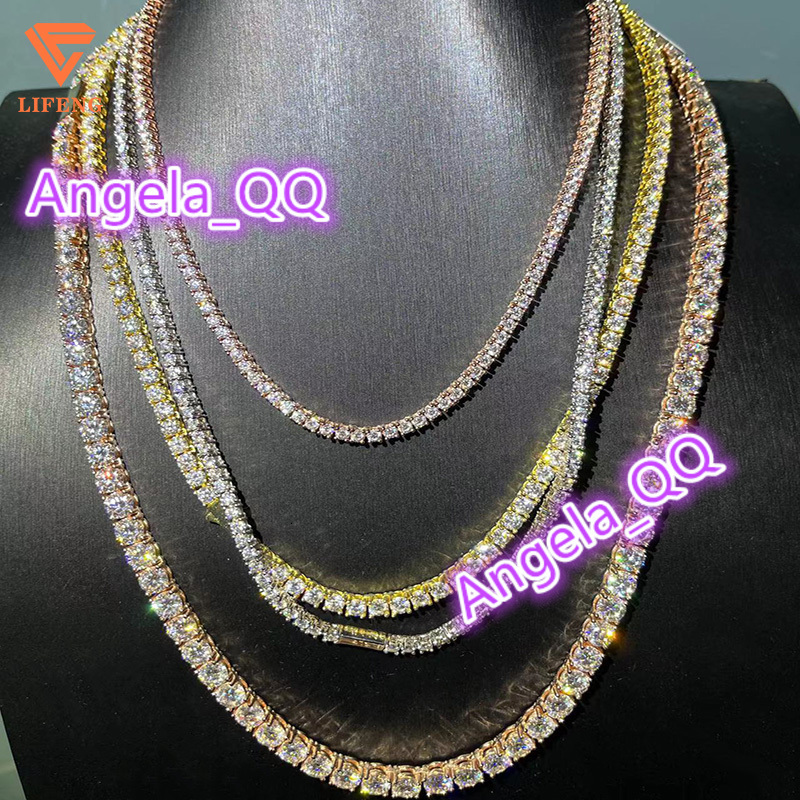 Pass Diamond Test VVS Moissanite 3-4mm Wide 925 Sterling Silver Tennis Chain Gold Hip Hop Jewelry Necklace Men Women Pearl Main