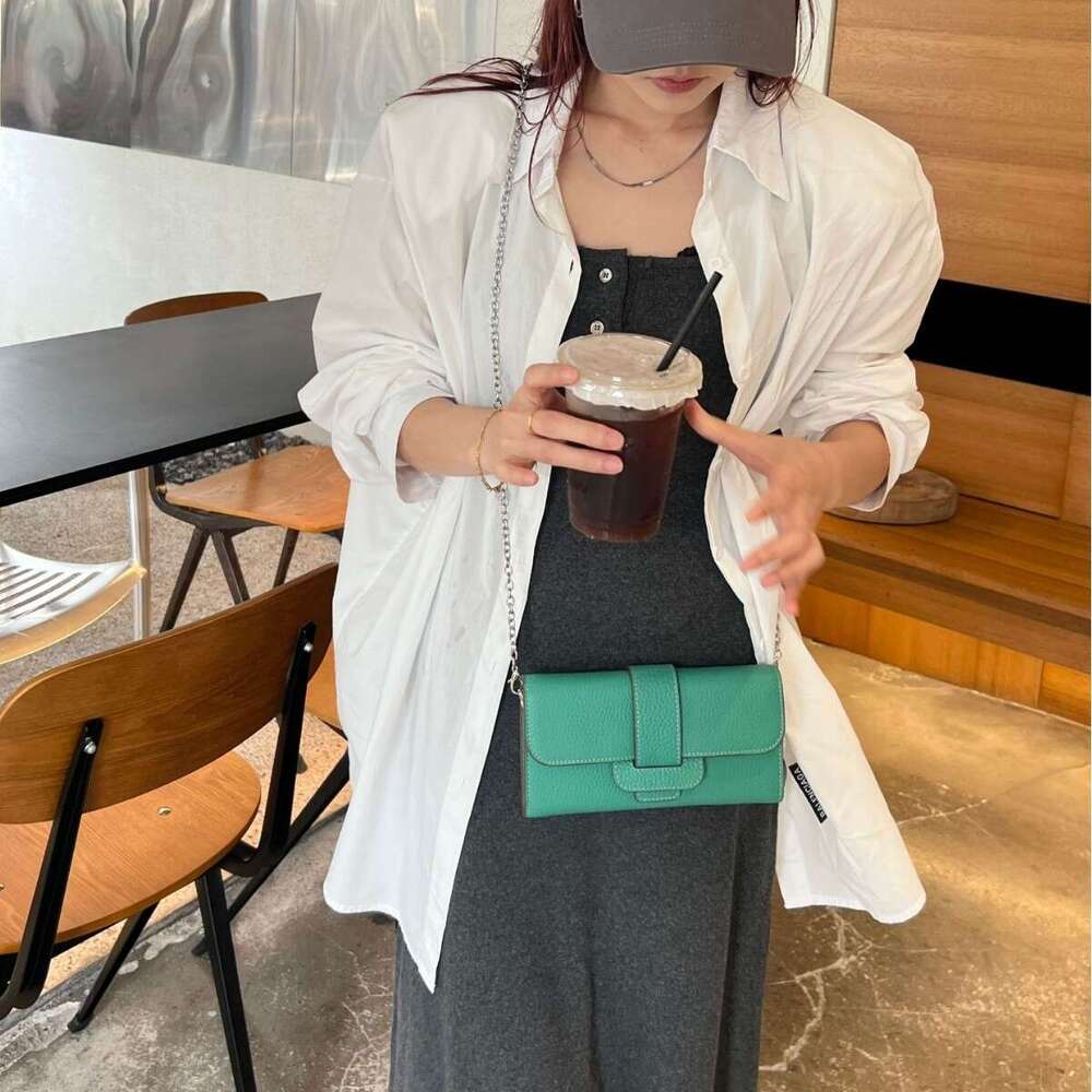 Top Layer Cowhide Wallet for Women Genuine Leather Crossbody Chain Shoulder Large Capacity Multi-Card Slot Clutch Phone Bag
