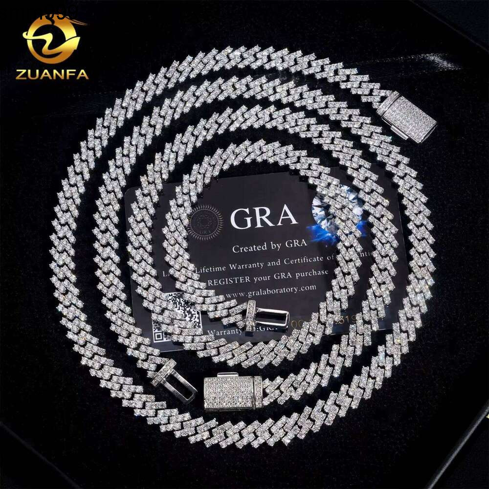 Sier Hip Hop Jewelry Iced 8Mm Rows Of Miami Mozambique Stones Cuban Chain