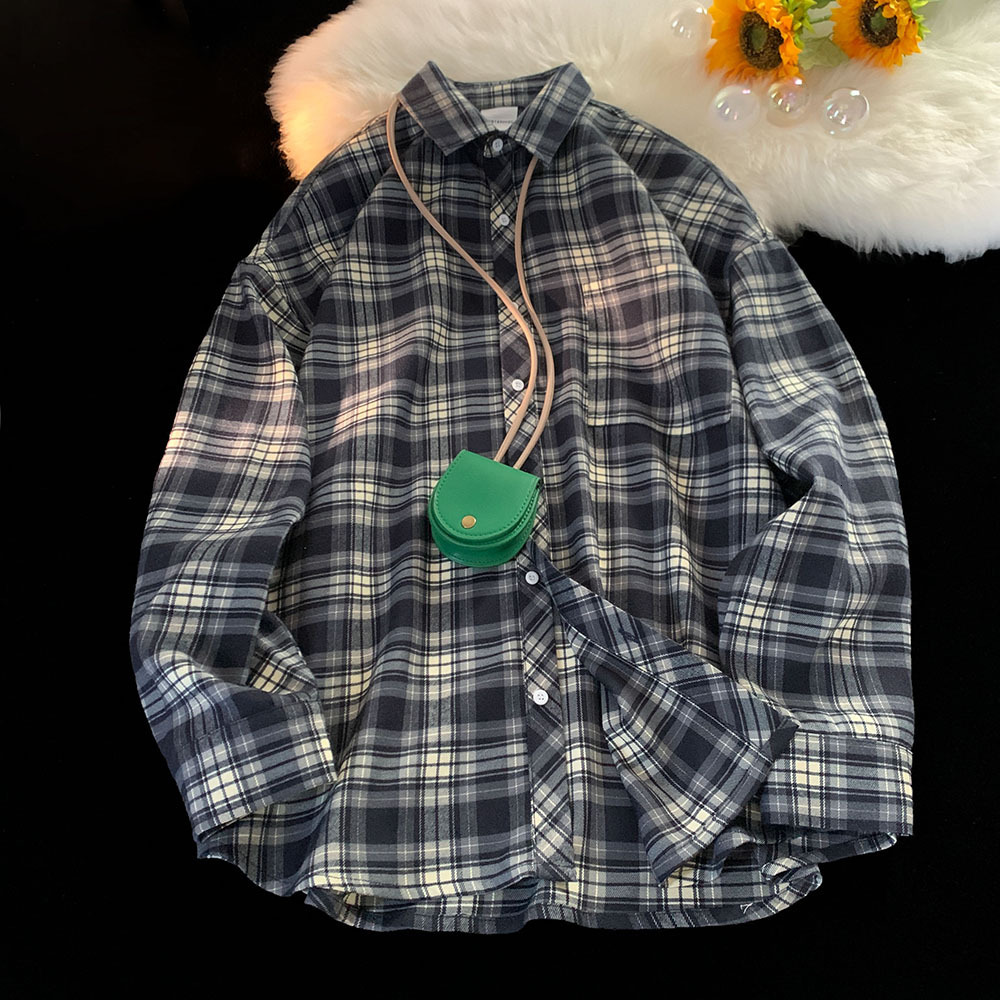 2025 Spring And Autumn Plaid Shirt Men Hong Kong Style Cool High-end Long Sleeve Shirt Designer Short Sleeves Trendy Japanese Style Inner Wear Thin Ja