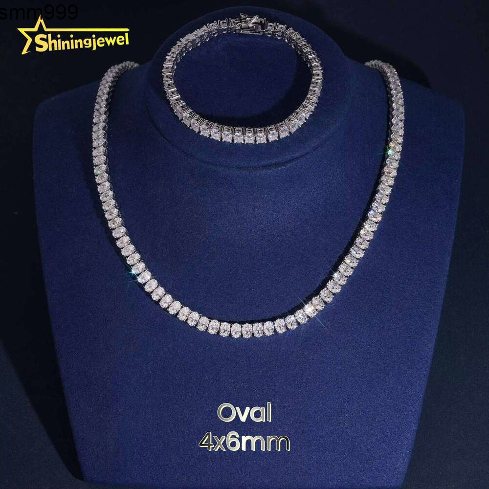 GRA Certified Oval Cut 4X6mm Fancy Shape Chain Sier Silicon Stone Tennis Necklace Rapper Jewelry