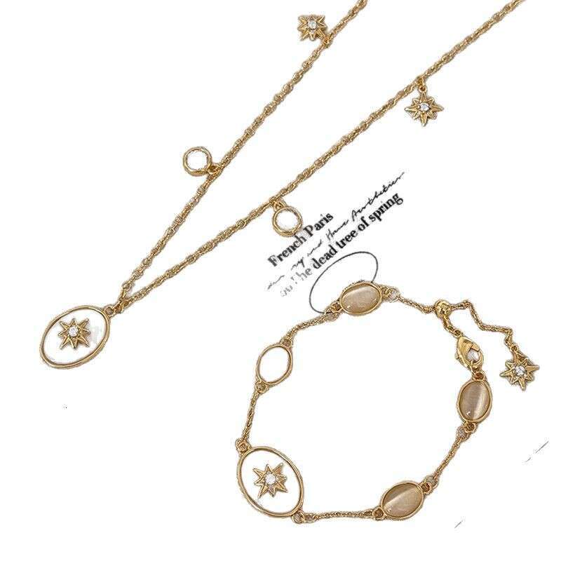 25 Luxury jewelry designer bracelet For Women necklace zircon star oval bracelet necklace set high-end retro collarbone chain fashionable and versatil