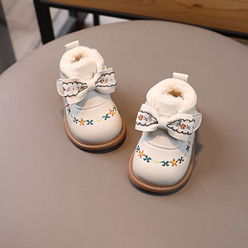 Baby Girl Boots Winter Infant Warm Fur Shoes Happysteps Toddler Ankle Boots Kidsnest Cute Bow-knot Flowers Newborn Outdoor First Walkers Size US1C-US1 - view 5
