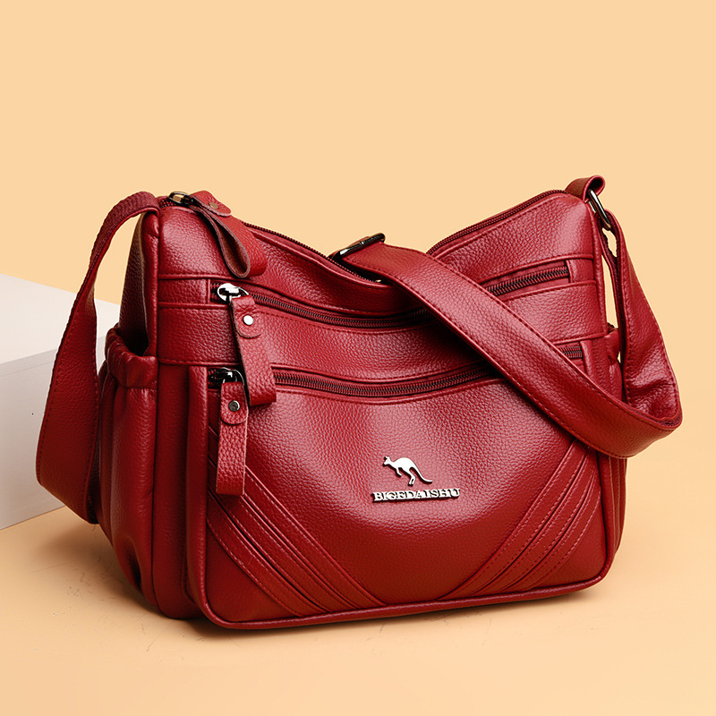 Free Shipping Kangaroo Soft Leather Large Capacity Women's Bag 2025 Designer New Middle-aged Mother Bag Multi-layer Shoulder Width Bag Trend