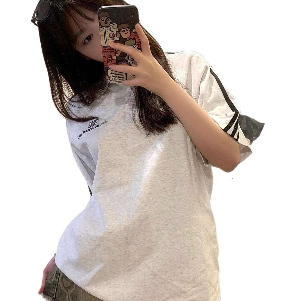 National Trend American Style Three-Stripe Short T-Shirt For Women Summer New Loose Slimming Couple Half Sleeve Top B5