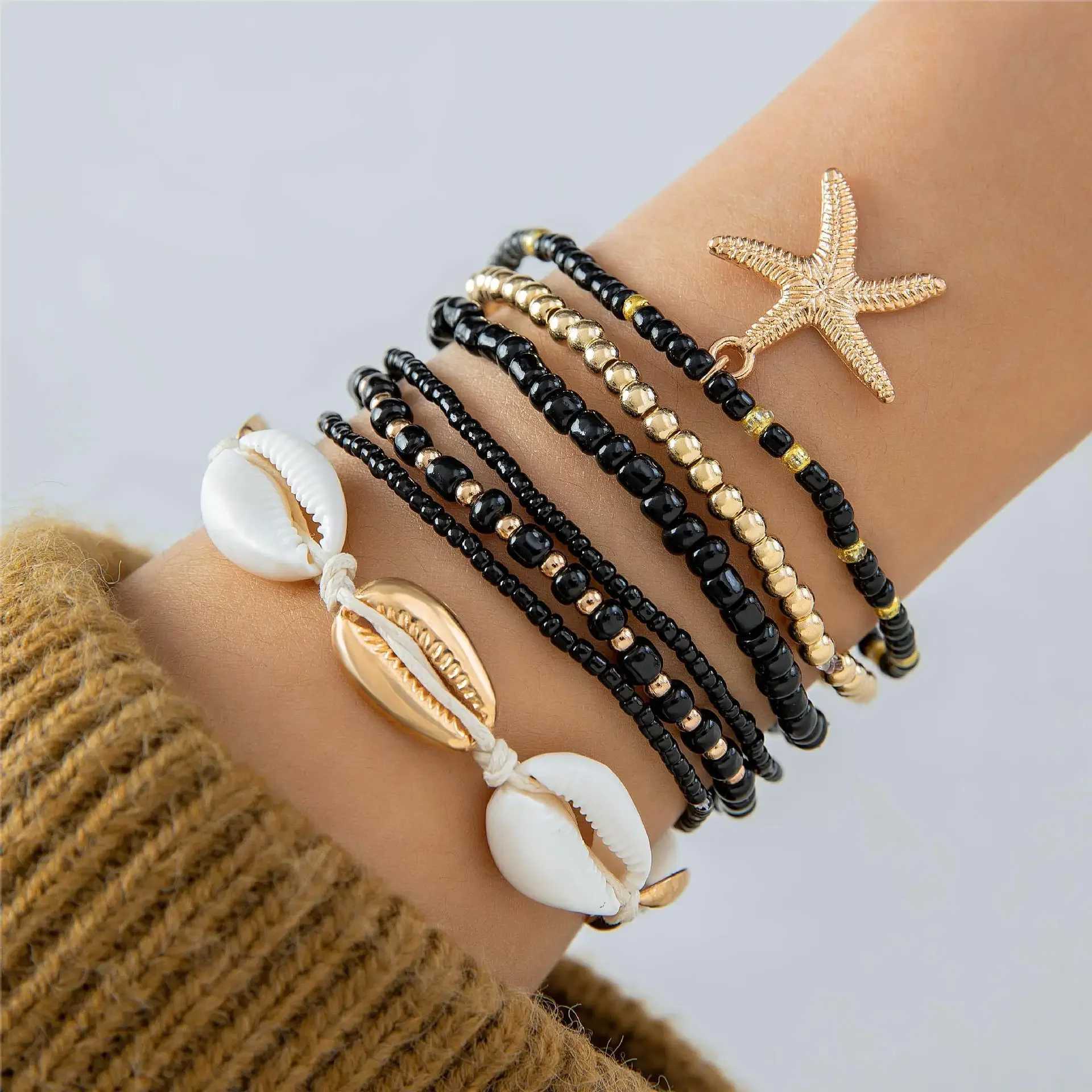 7Pcs Bohemian Shell Bracelet Set for Women Starfish Charm Rice Beads Wristband Bangle Girls Summer Beach Jewelry Accessories XJ250707
