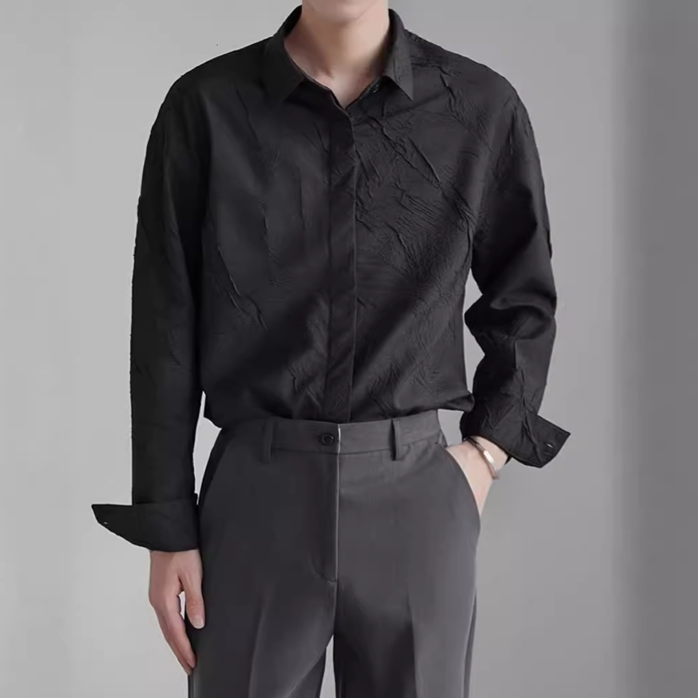 Jacquard High-end Feel Turn-down Collar White Shirt Men Loose Casual Shirt Youth Y2K Stylish Designer Short Sleeves Korean Version Outerwear Top