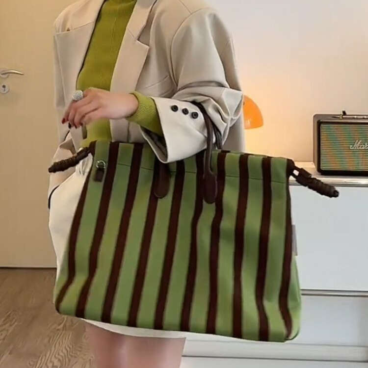 Lady Large Capacity Green Striped Tote Bag Women's Summer High-end Shoulder Crossbody Handbag Commuting