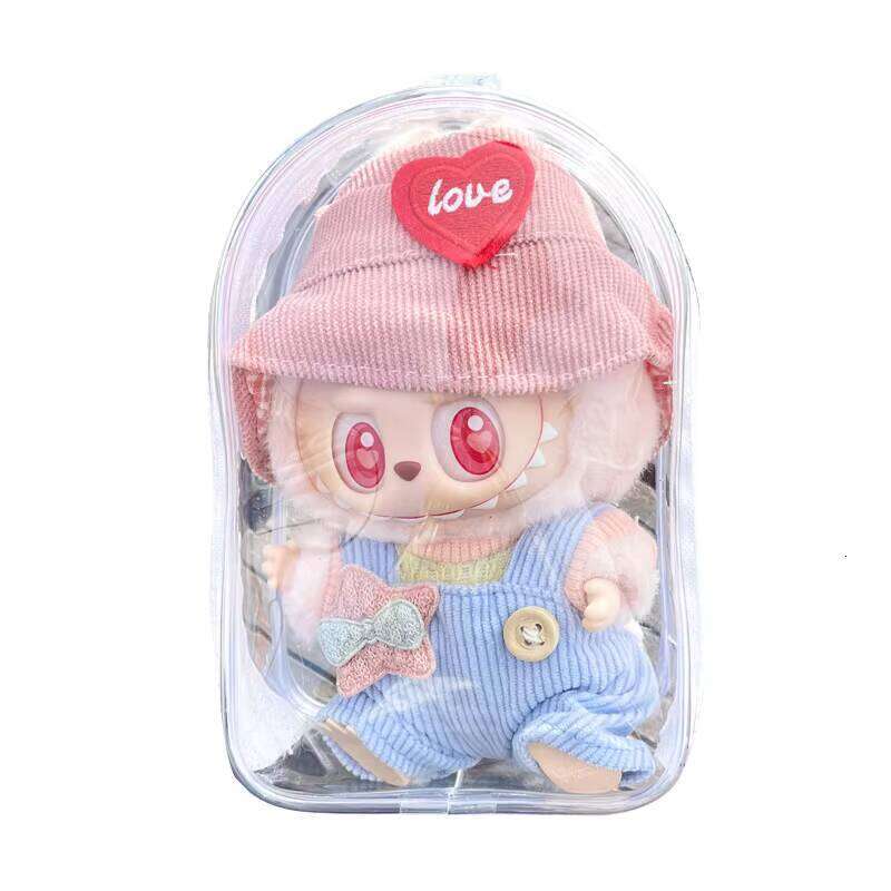 DHgargets Wholesale Cartoon LABUBU Monsters Sit Pose Pink Clear Dustproof Plastic Back Waterproof Shoulder Bag for Gift