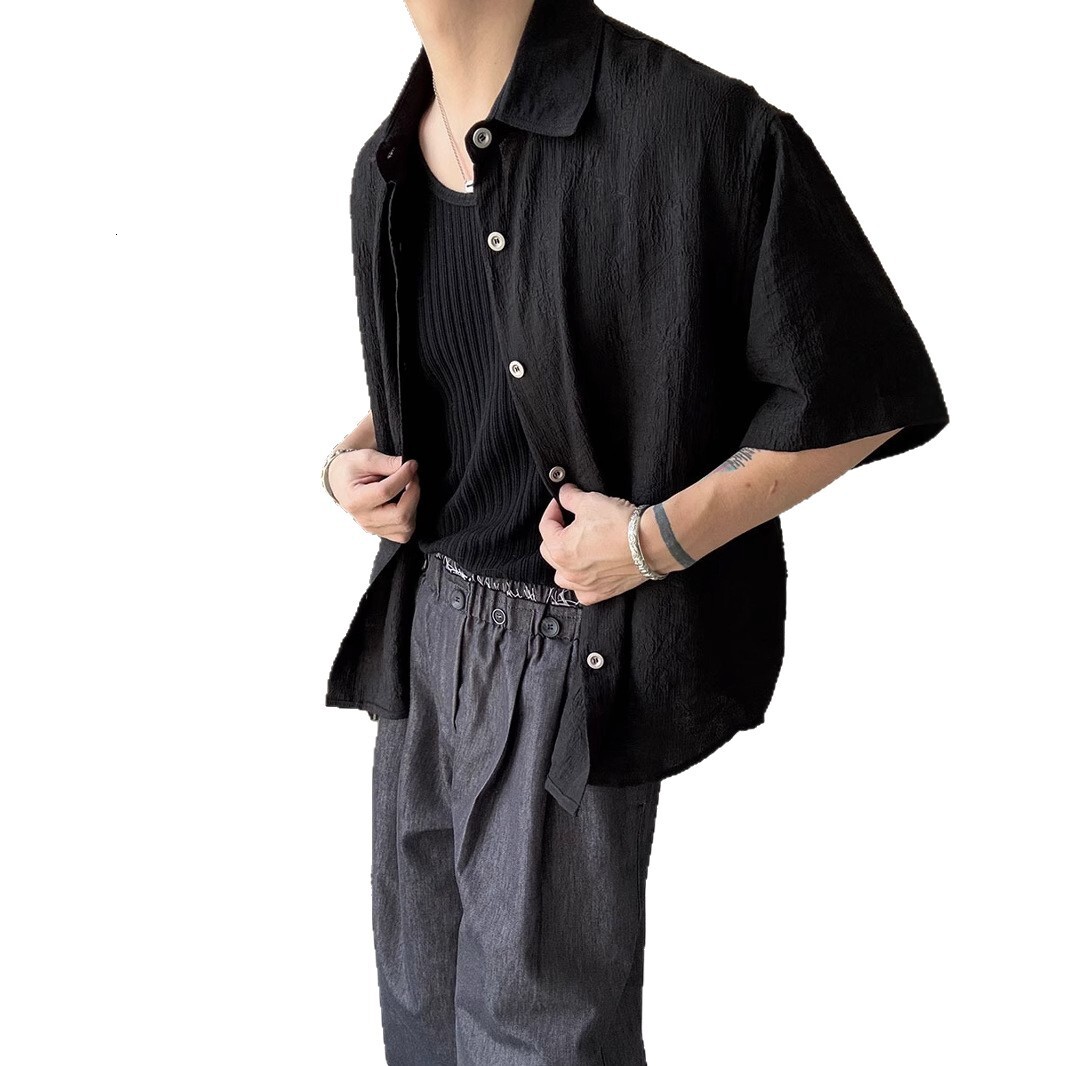 Factory Direct Supply Textured Old Money Style Summer New Designer Short Sleeves Lazy Style Shirt Men Vacation Casual Loose Short Sleeve Shirt