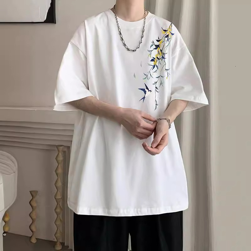 Burgundy New Chinese Style Designer Short Sleeves Short Sleeve Men's T-shirt Chinese Style Heavyweight 200g Summer Trendy Brand Cleanfit Pure Cot