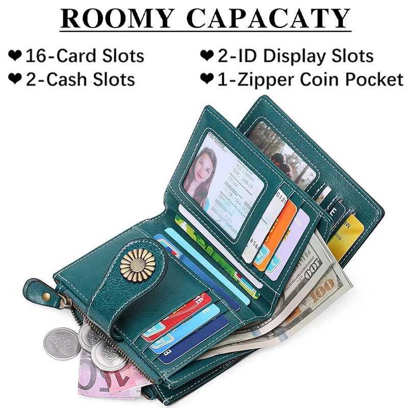 Genuine Leather Fi RFID Wallet Wen Cluh Holder Ladies Zipper Cluh Bag short Wallet Casual Coin Purse Y250707