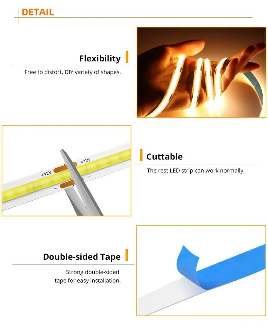 COB USB LED Strip Light with Switch Decoration Lighting Tape for House Room Backlight 1M 2M 3M Ribbon W250701