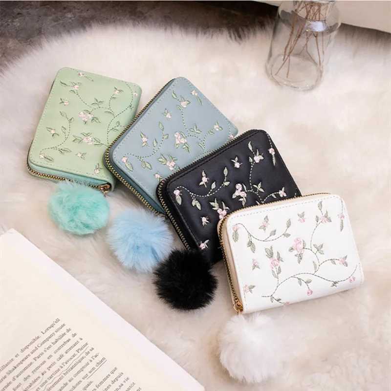 flower Embroidered Wen Short Wallet Zipper Chinese Style Purse Ladies Small Cluh Card Holder Pu Leather Fem Coin Purse Y250707