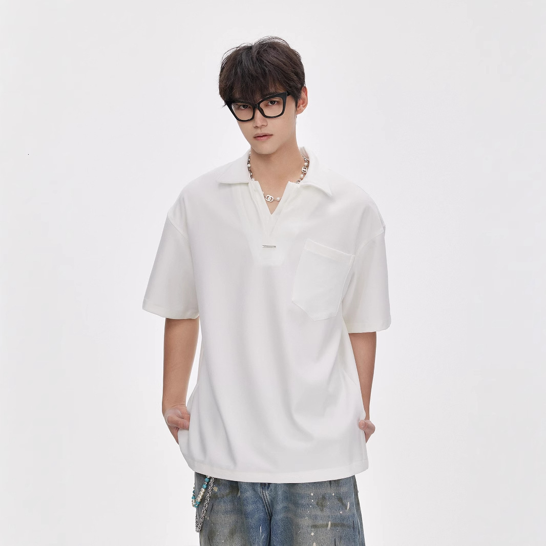 270g Lelis Fake Two-piece Polo Collar Short Sleeve T-shirt For Men Summer Loose American Style Trendy Designer Short Sleeves Brand Half Sleeve Tee