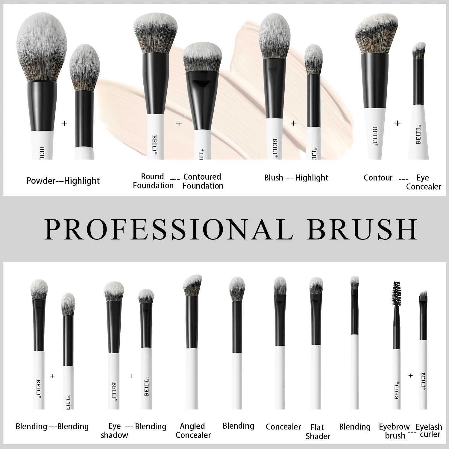 BEILI Professional Makeup Brushes Set 12 PCS Vegan Double-ended Foundation Contour Bronzer Eyeshadow Brush Travel Cosmetic Tool W250707