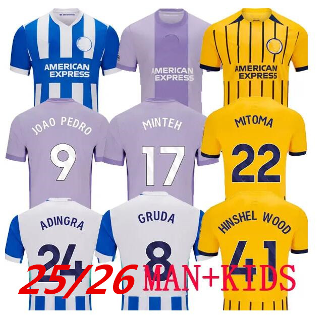 2025 Brighton 25 26 SOCCER JERSEYS home away HINSHELWOOD 41 GRUDA 8 ADINGRA 11 MINTEH 17 PEDRO 9 MITOMA 22 MAN FAN KIDS JERSEY FOOTBALL SHIRTS set THIRD 3RD 999