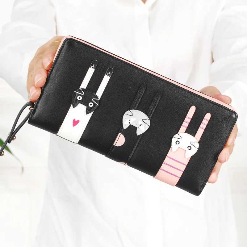Funny Kitten Design Wen Lg Wallet PU Leather Cute Carto s Girls Zipper Purse Ladies ID Bank Card Holder Cluh Bag Y250707