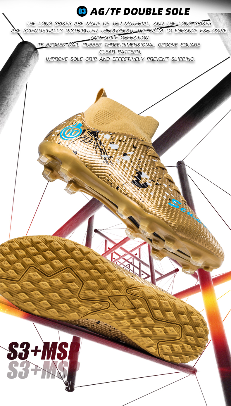 Football shoes men's assassin nail TF long nail high top anti slip primary school student match training shoes women Messi