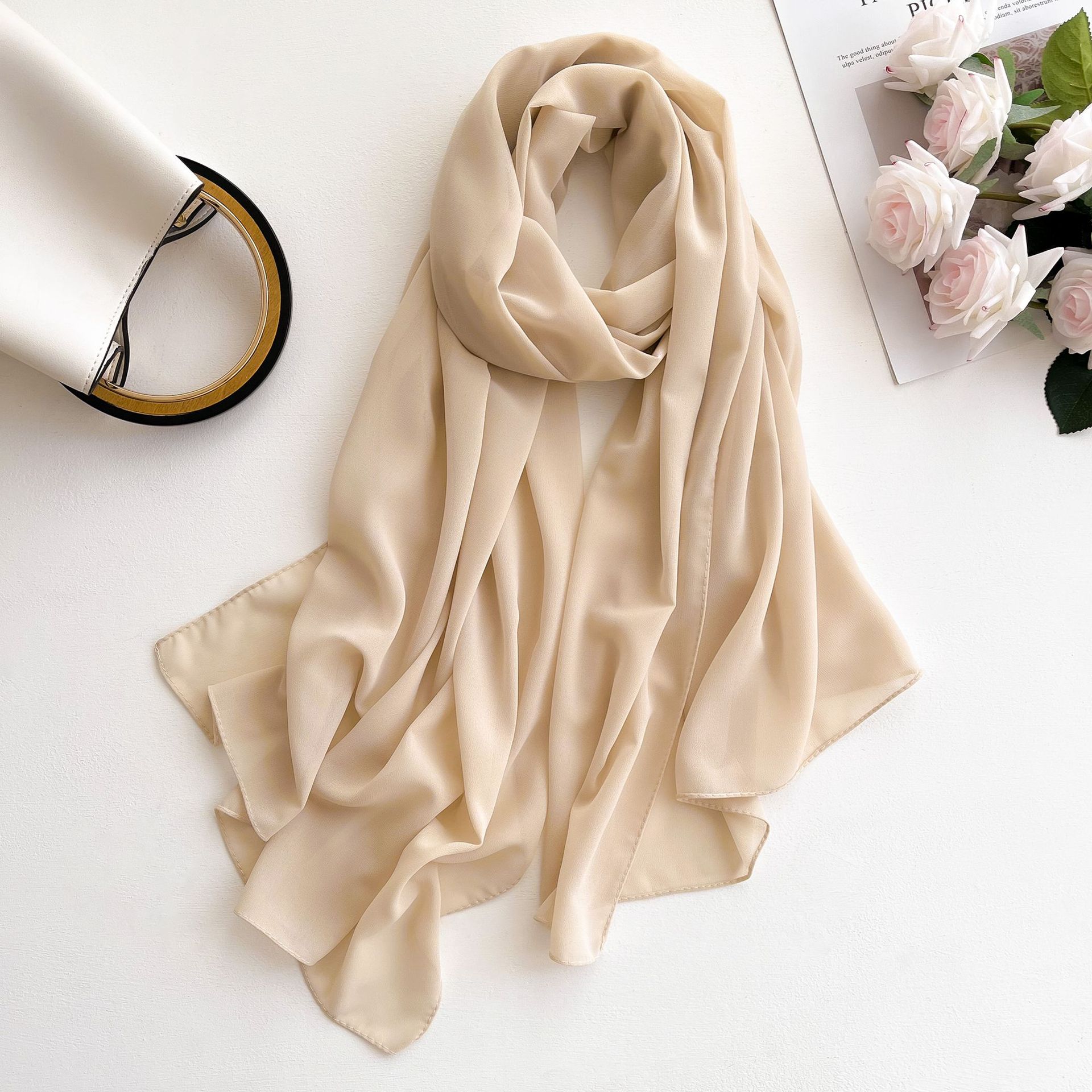 K1263 New pure color chiffon scarf women's super long sunshade shawl scarf spring summer autumn travel neck feel monochrome scarf