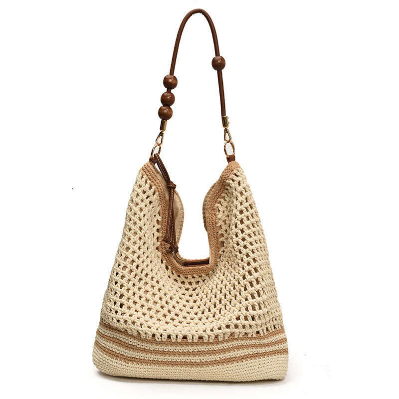 Vacation Style Woven For Women 2025 Summer New Fashion New Hollow Knit Shoulder Large Capacity Commuter Tote Bag