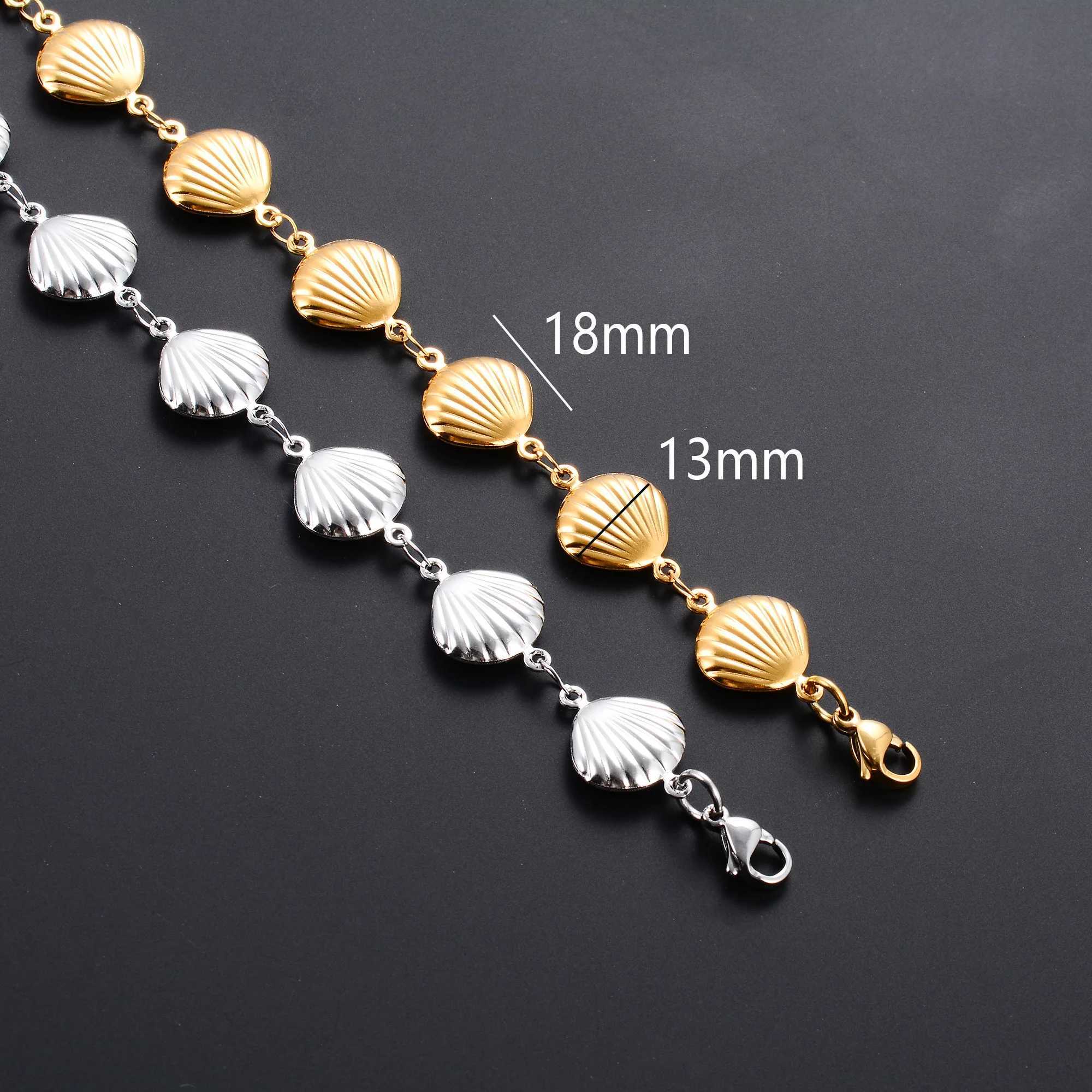 Cute Stainless Steel Shell Chain Bracelet Anklet for Women Link Hand Foot Chain Bangle Summer Beach Metal Jewelry AccessoriesXJ250707