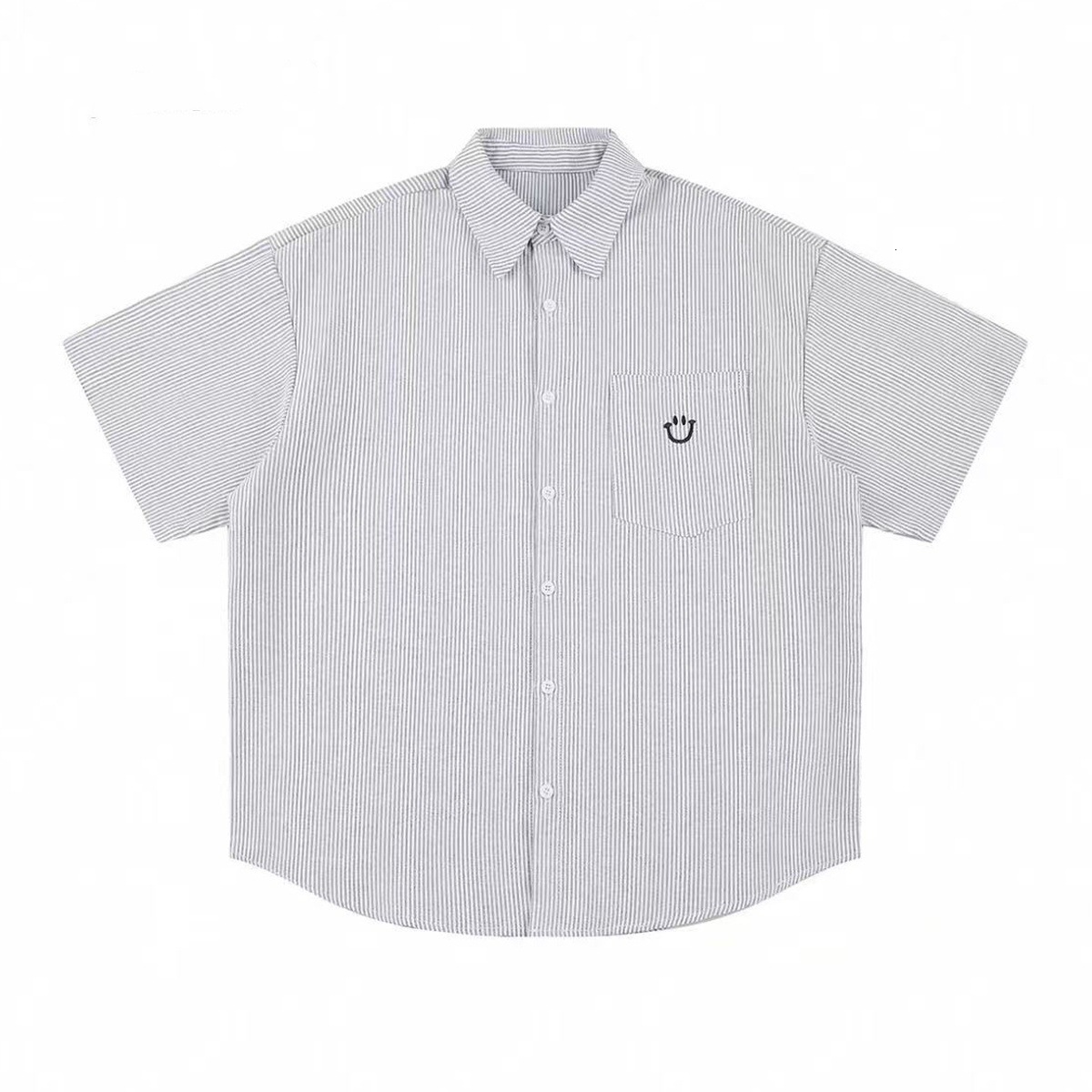 American Style Smiley Face Embroidered Short Sleeve Shirt For Men Designer Short Sleeves And Women, Summer Loose Cuban Collar Striped Half Sleeve Shir