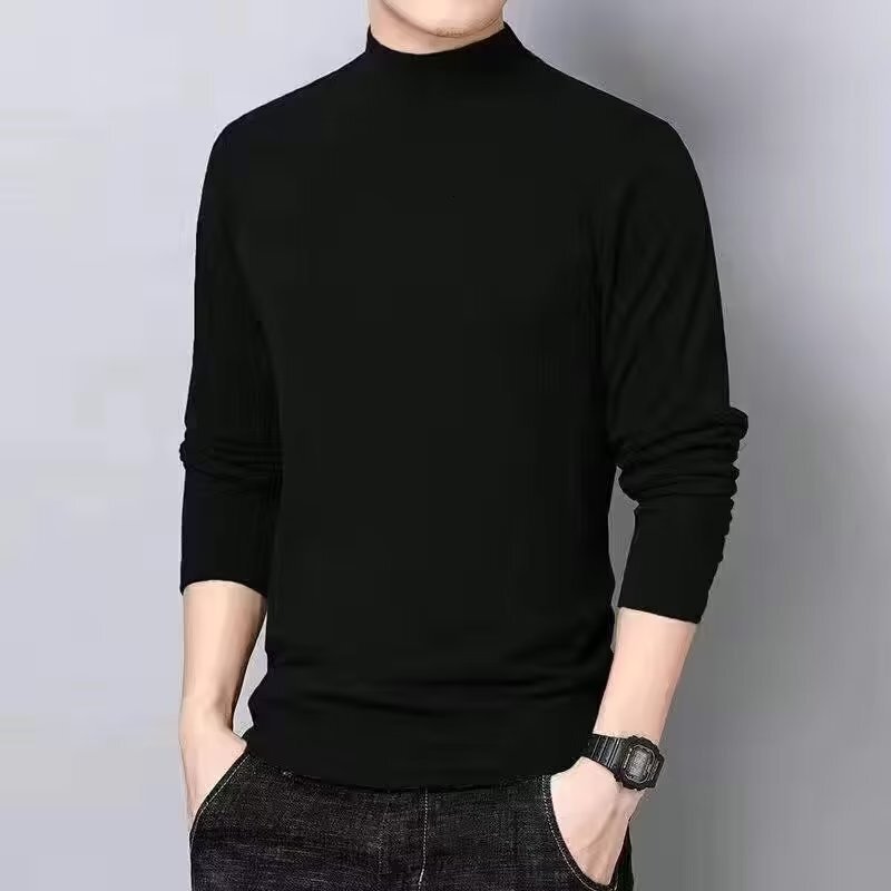 Warm Fleece Lined Mid-high Collar T-shirt For Men 2025 New Autumn Winter Thermal Base Shirt Ins Style Versatile Designer Short Sleeves Long Sleeve Top