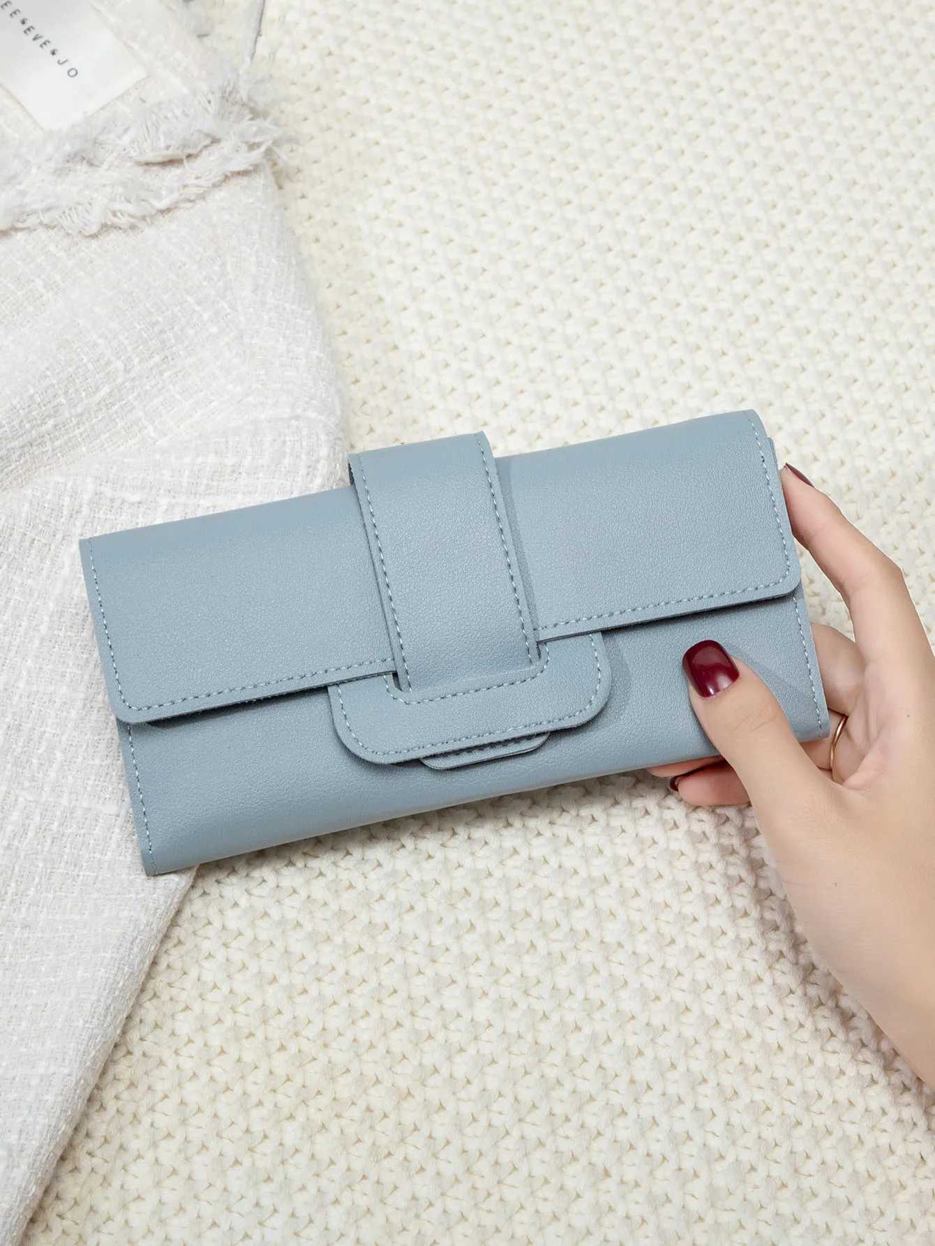 Fi wens wallet lg multifunctional card holder coin purse PU leather solid color portable cluh buckle thin wallet Y250707