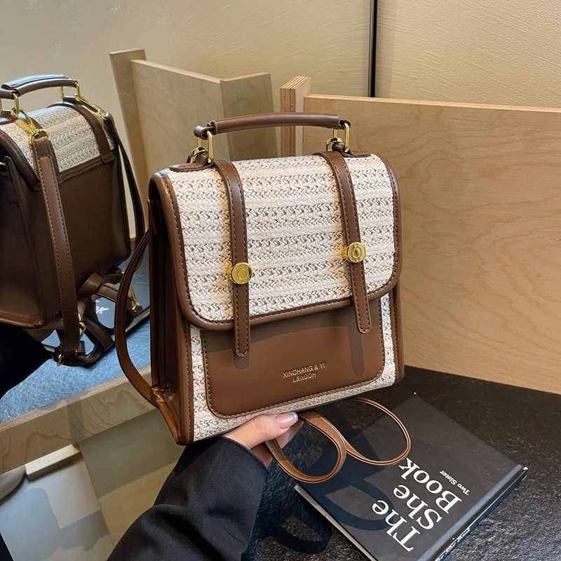Free shipping designer Outdoor Travel Backpack Summer Straw Bag Small Handmade Woven Bag Beach Rattan Bamboo Backpack