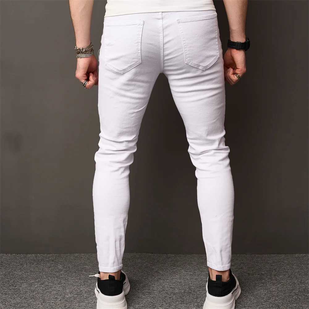 Streetwear Holes Skinny Jeans Stylish Men Stretch Slim Trousers Distressed Ripped Solid Male Casual Pencil Denim Pants XJ250707