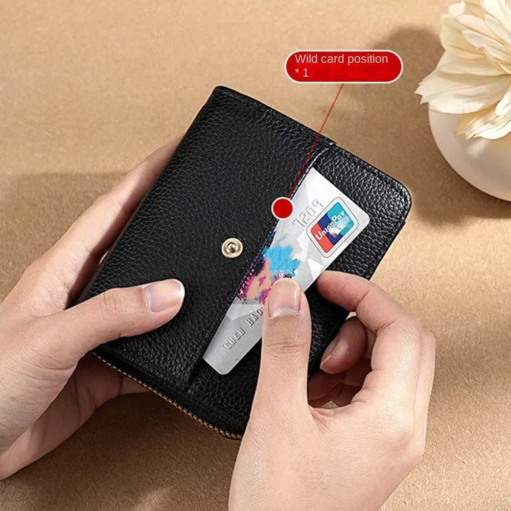 Fi Elegant Wen Short Wallet Lychee Pattern Pu Leather Business Purse Solid Color Zipper Bank/ID/ Holder Wan Y250707