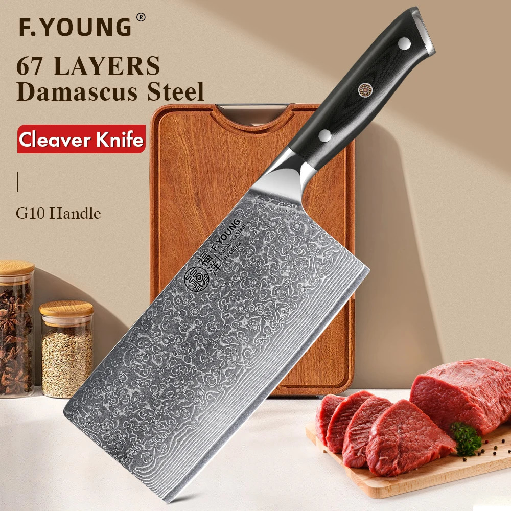 F.YOUNG 7 Chinese Cleaver Knife Japanese Damascus Steel Knife Chef Kitchen Vegetable Meat Slicing Utility Cooking Accessories 250703