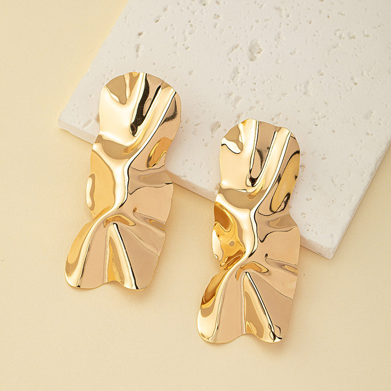 Jewelry Wrinkled Metal Geometric Irregular Exaggerated Minimalist Style High-End Light Earrings