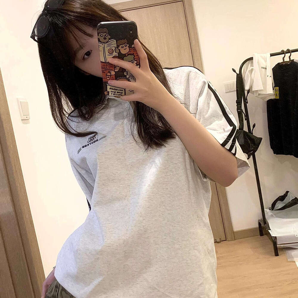 National Trend American Style Three-Stripe Short T-Shirt For Women Summer New Loose Slimming Couple Half Sleeve Top B5