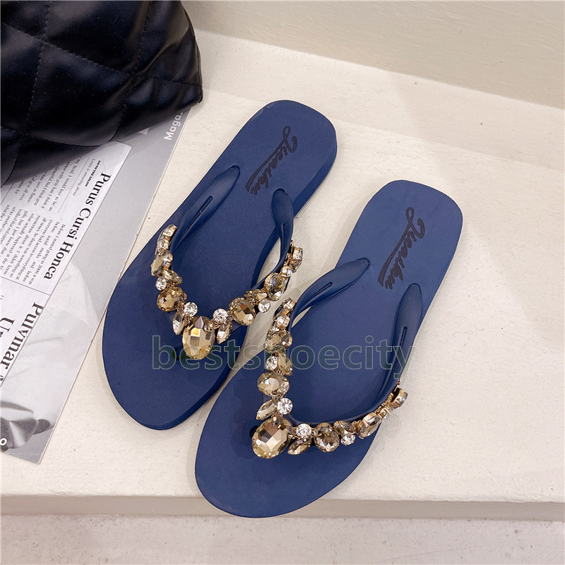 crystal glitter slippers beach slides summer flip flops womens sliders fashion casual flats slipper daily soft mules durable anti-slip designer sandal
