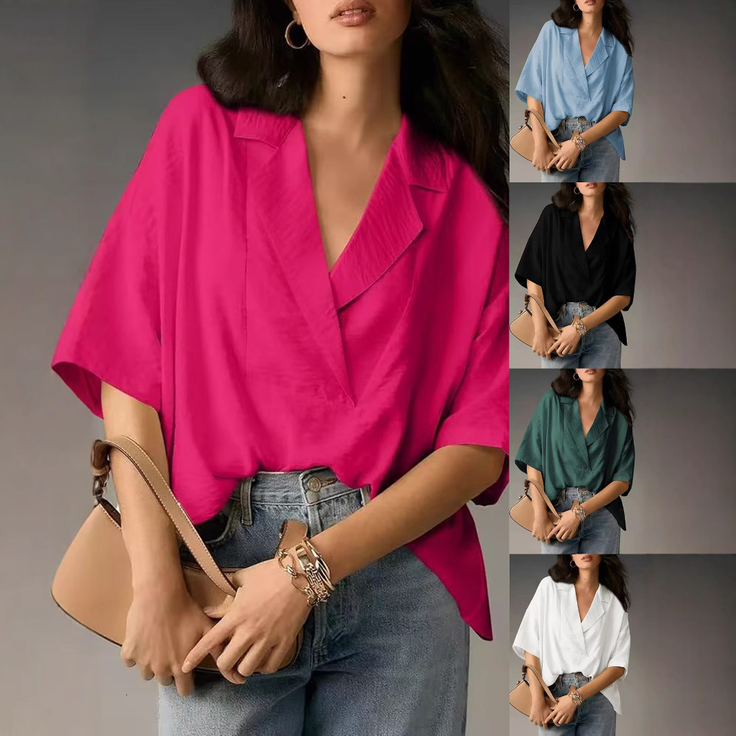 2025 Designer Fashion Trend Versatile Women's Plus Size European and American Export Women's Summer New Short Sleeve Turn-down Collar Casual