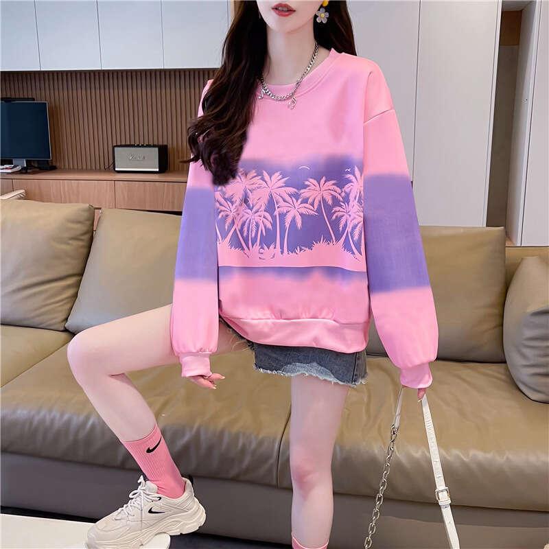 Early Gradient Tie-Dye Hoodie For Women, Spring And Autumn New Loose Fit Petite Thin Top Jacket B5