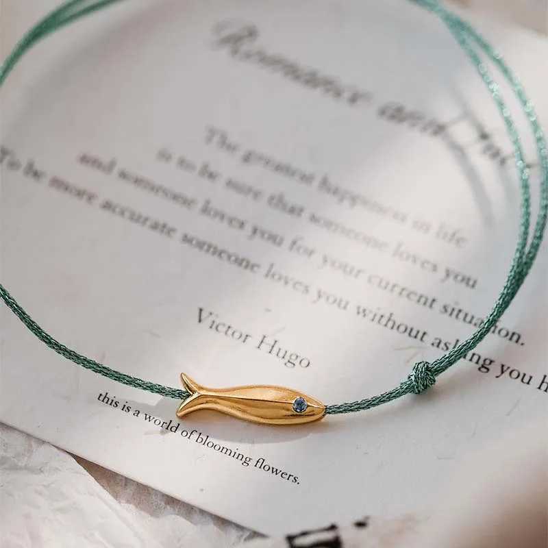 Fashion Cute Blue String Fish Bracelet For Women Bohemian Metal Animal Handmade Red Rope Adjustable Bracelet Jewelry Gifts XJ250707