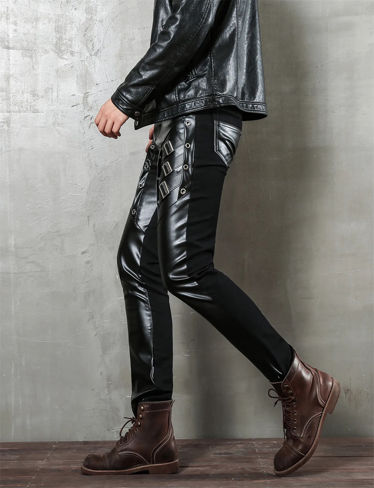 Men's Motorcycle Hip Hop Slim Fit Soft PU Faux Night Club Dance party Leather Biker Pants 250704