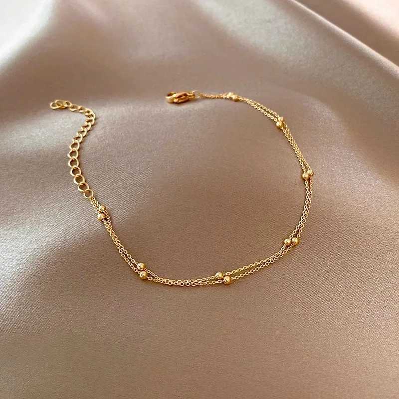 Fashionable 925 Sterling Silver Gold Small Round Bead Bracelet for Womens Retro Double-Layer Bracelet Birthday Jewelry Gift XJ250707