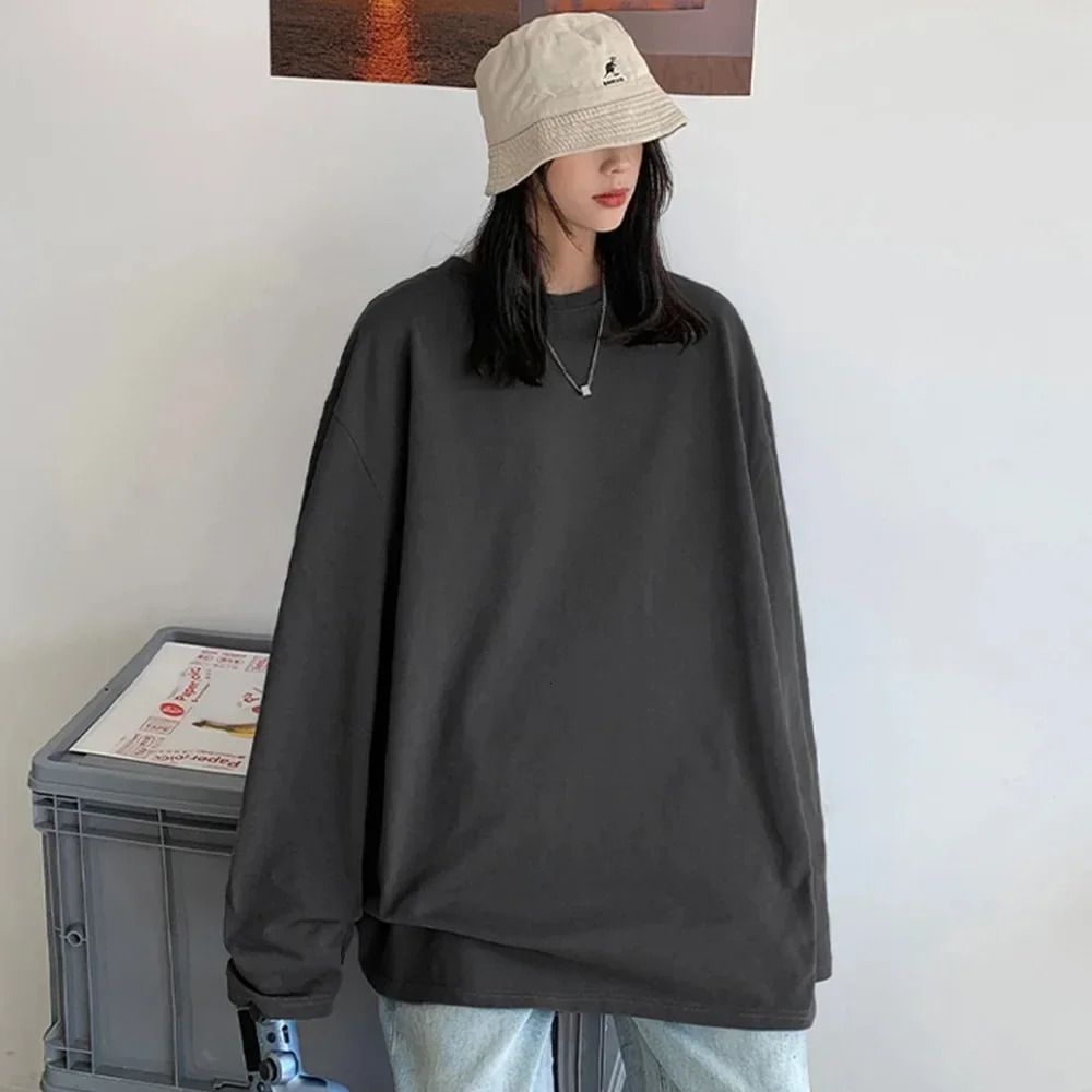 Trendy Cotton Long Sleeve T-Shirt Women Oversize Basic Tee Casual O-neck Tops Simple Streetwear Cozy Versatile T-shirt 250703