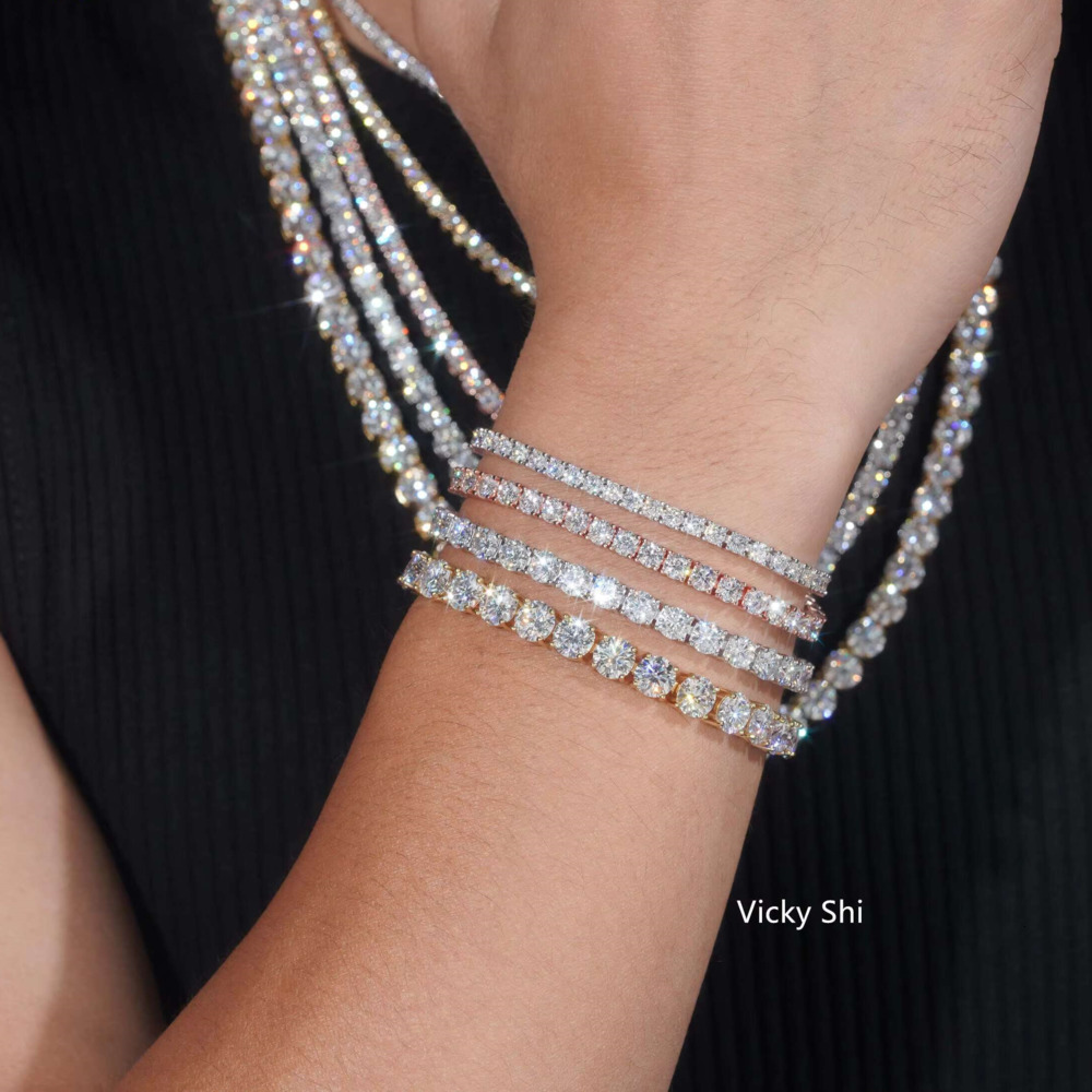 GRA Certified Diamond Tester Pass Moissanite Tennis Chain 925 Silver Fine 2MM-5MM Iced Out Bling Bling Moissanite Tennis Necklace