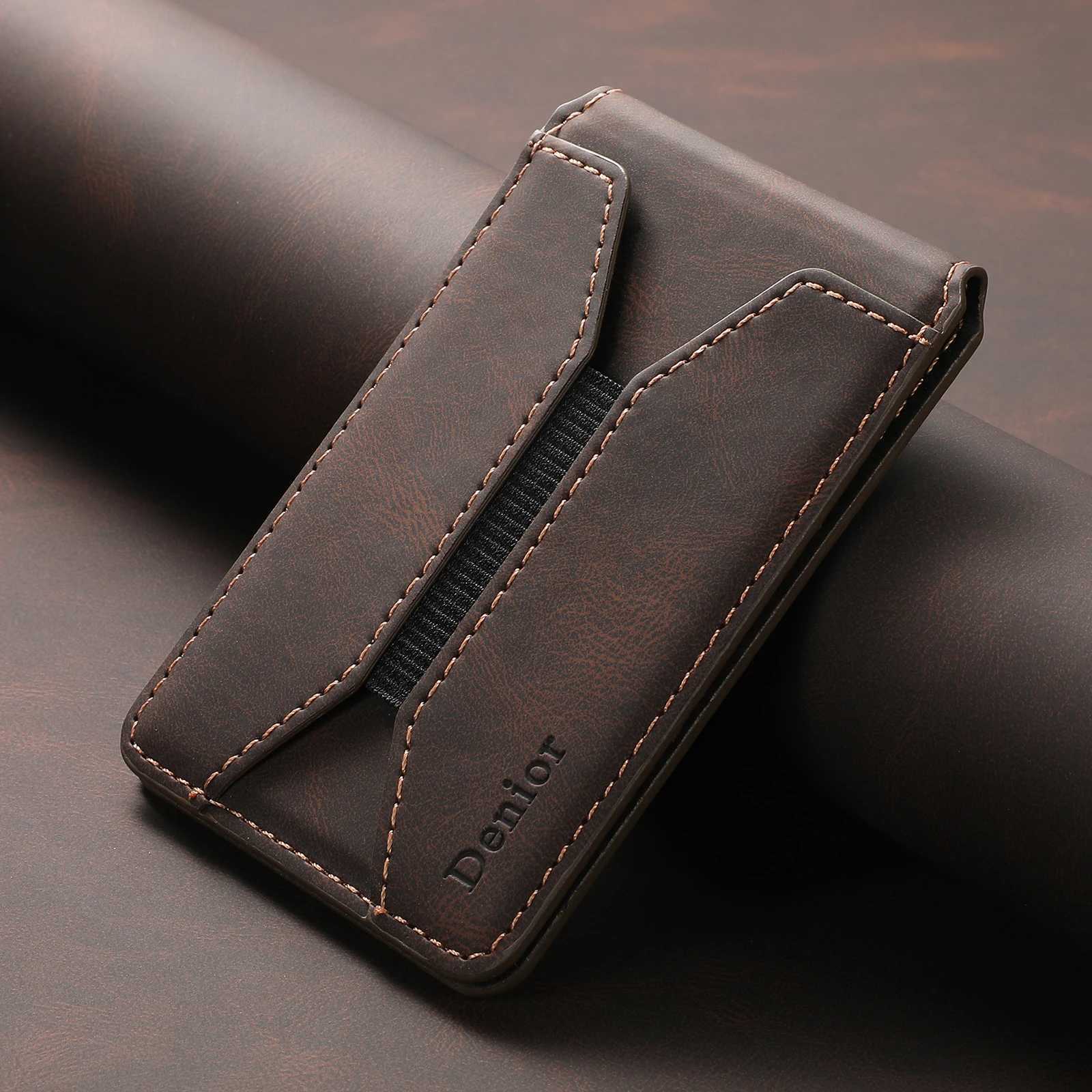 Artificial leather magnetic elastic wallet (4 card slots) with magnetic strap accessories | ID card clip wallet Y250707