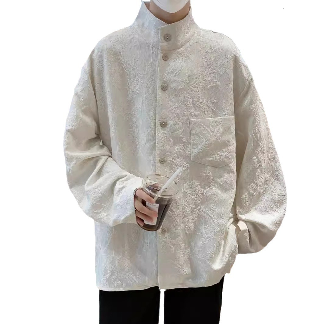 New Chinese Style Stand Collar Shirt For Men Designer Short Sleeves Spring Solid Color High-end Tang Suit Shirt National Trend Jacquard Versatile Jack